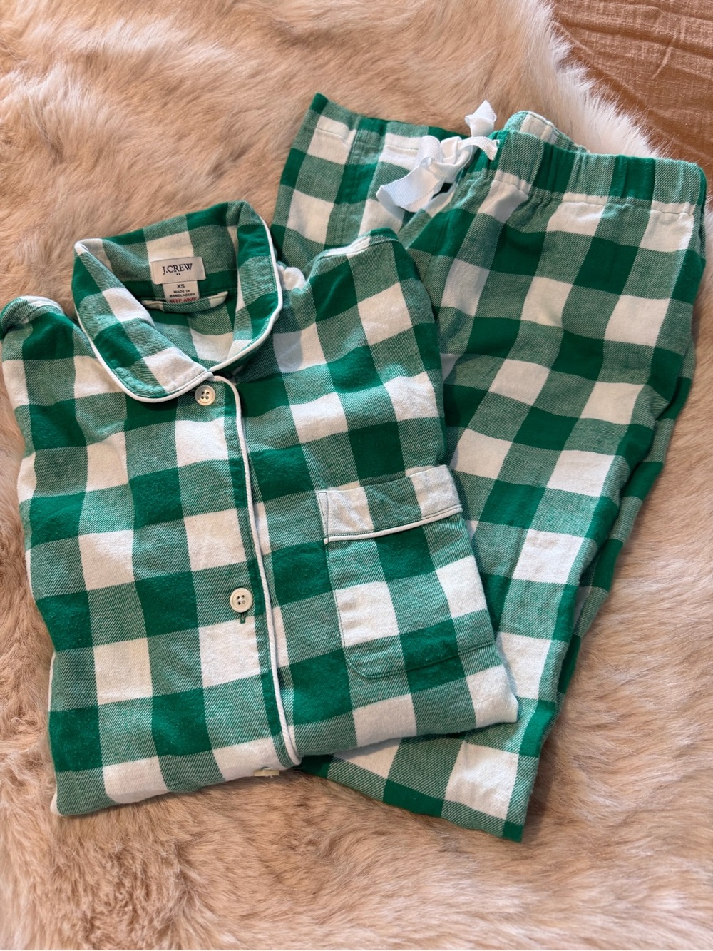 J. Crew Green and White Buffalo Check Pajama Set